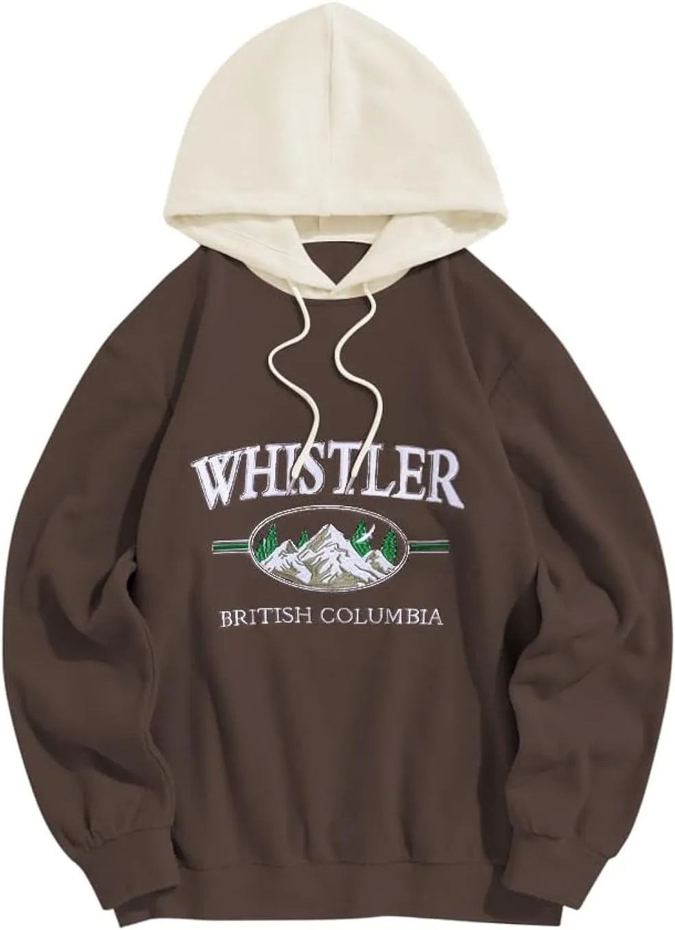 ZAFUL Men's Hooded Sweatshirt, Letter Mountain Graphic Embroidery Plush Fleece Casual Drawstring Pullover Hoodie