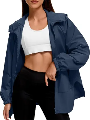 Zando Rain Jacket for Women Waterproof Lightweight Raincoat with Hood Packable Windbreaker with Pockets for Outdoor