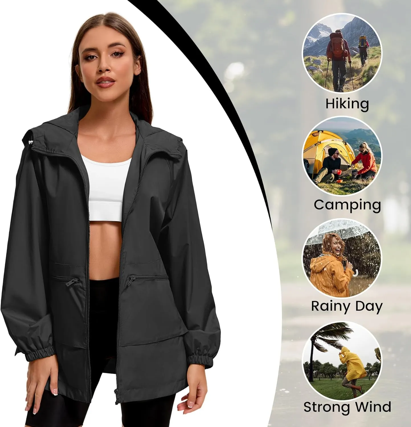 Zando Rain Jacket for Women Waterproof Lightweight Raincoat with Hood Packable Windbreaker with Pockets for Outdoor