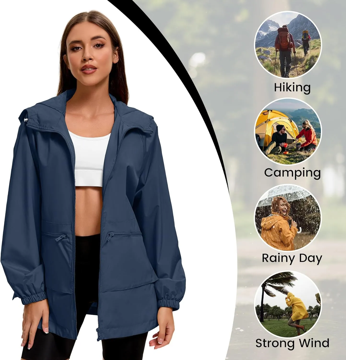 Zando Rain Jacket for Women Waterproof Lightweight Raincoat with Hood Packable Windbreaker with Pockets for Outdoor