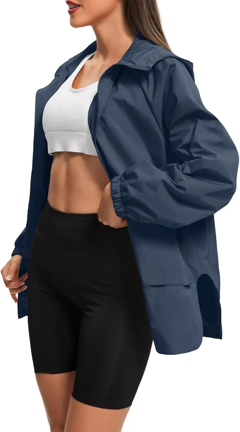Zando Rain Jacket for Women Waterproof Lightweight Raincoat with Hood Packable Windbreaker with Pockets for Outdoor