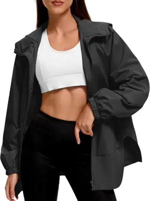 Zando Rain Jacket for Women Waterproof Lightweight Raincoat with Hood Packable Windbreaker with Pockets for Outdoor