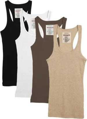 Zenana Outfitters 4 Pack Womens Basic Ribbed Racerback Tank Top