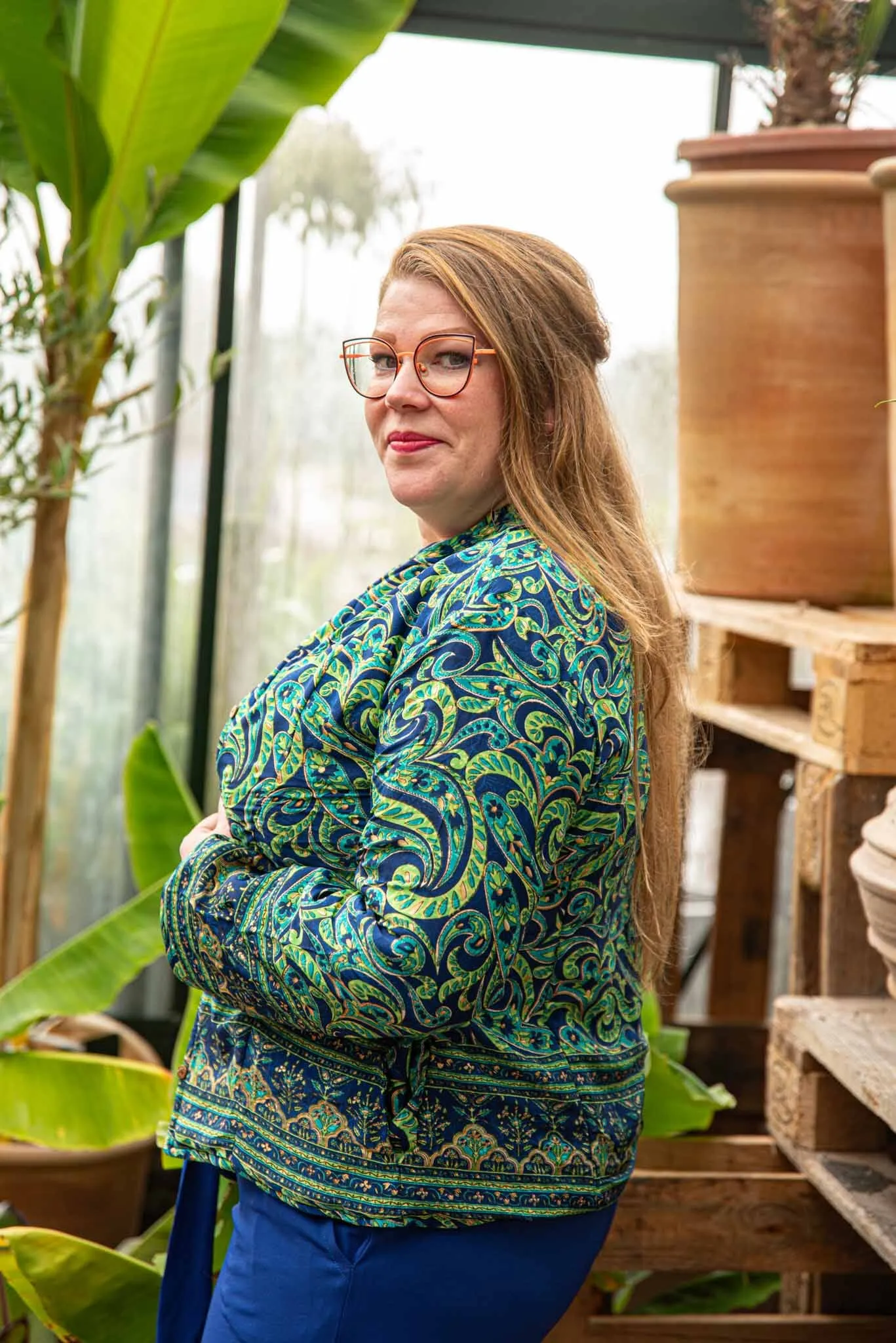 Zijden jacket- gevoerd jasje met fleece- paisley blue green