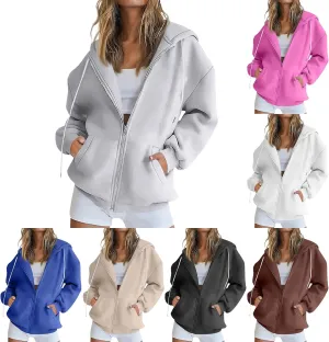 Zip Up Hoodie Women Oversized Fleece Jacket Drawstring Cute Hoodies Y2k Lightweight Fall Sweatshirts with Pockets