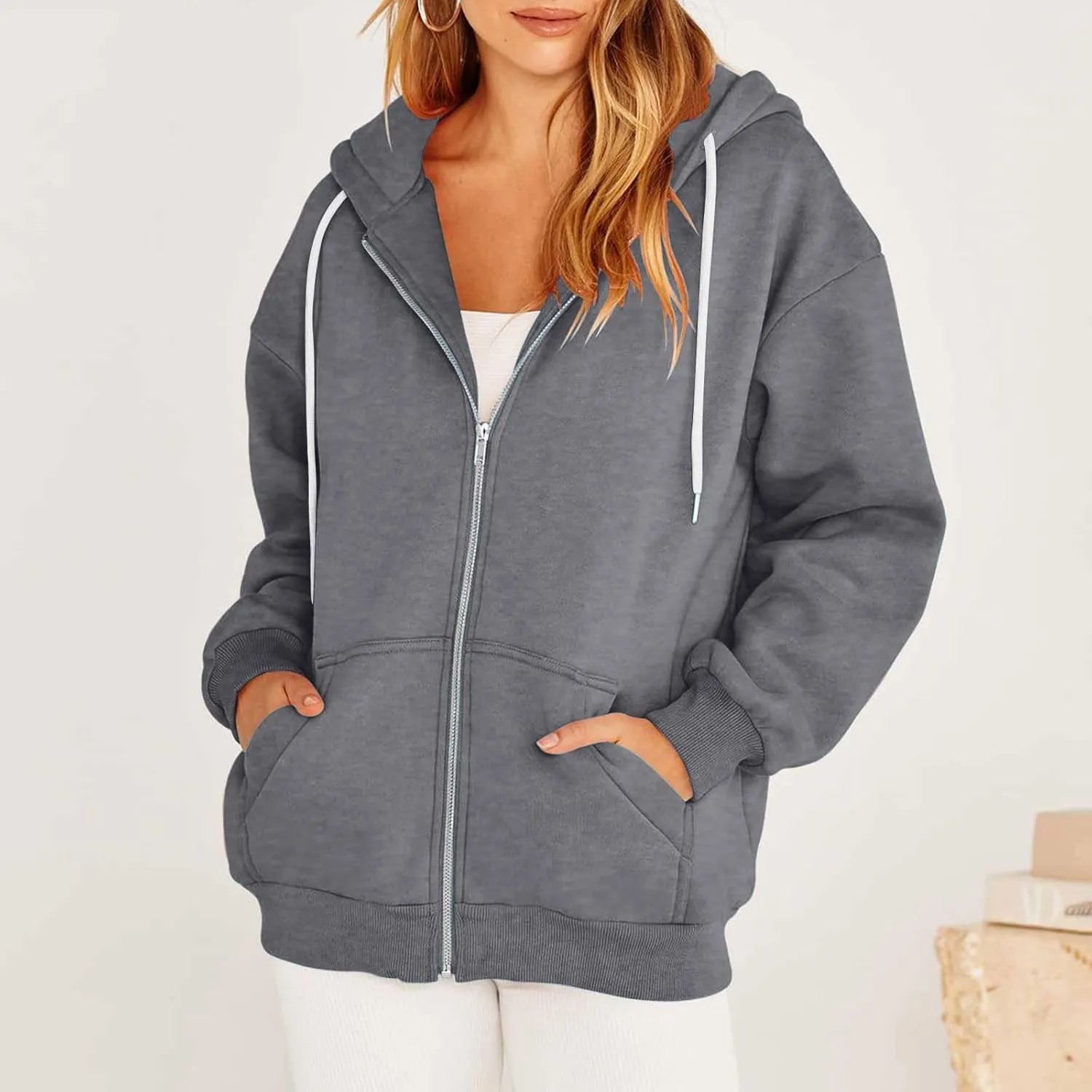 Zip Up Hoodies Women 2023 Fall Fashion Oversized Sweatshirt Y2k Sweaters Pullover Cute Teen Girl Jacket Trendy Winter Clothes