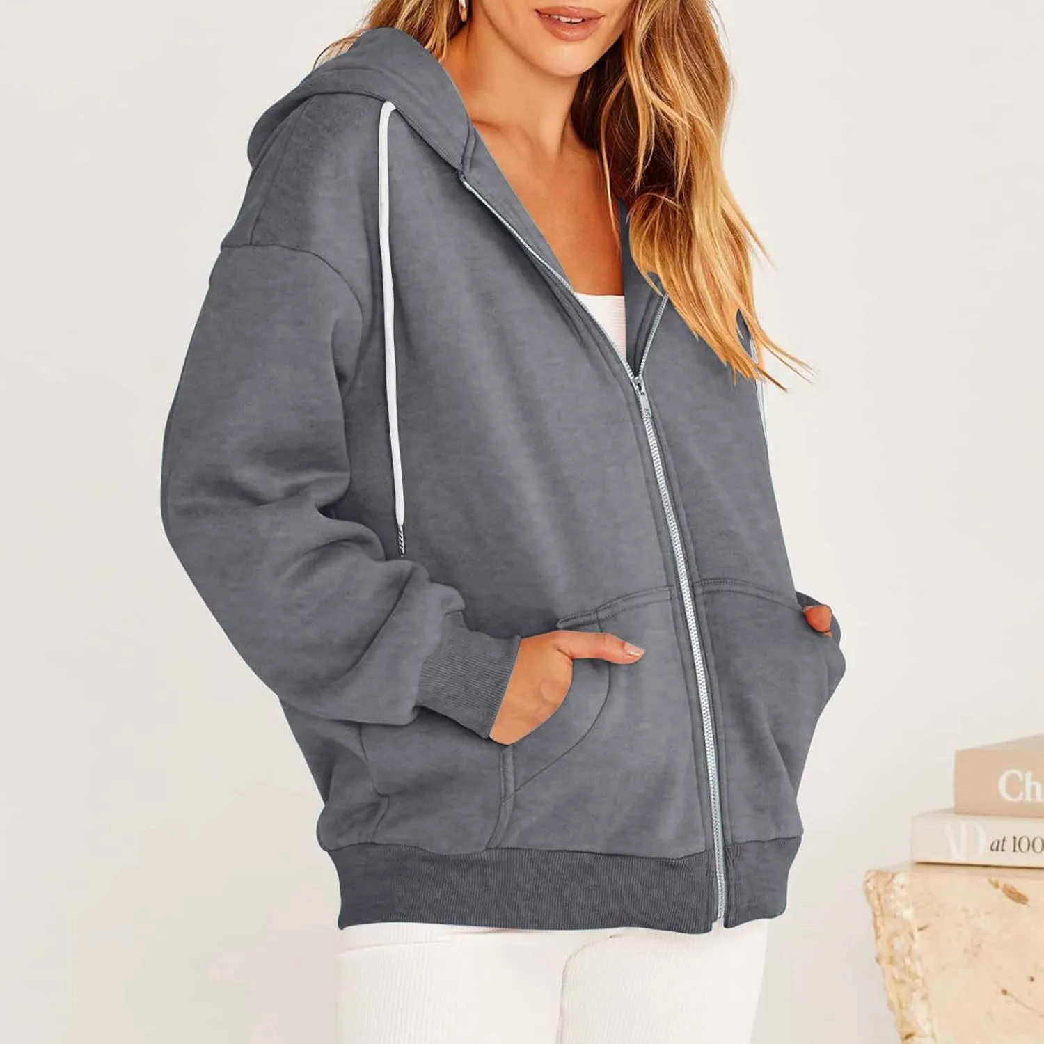 Zip Up Hoodies Women 2023 Fall Fashion Oversized Sweatshirt Y2k Sweaters Pullover Cute Teen Girl Jacket Trendy Winter Clothes