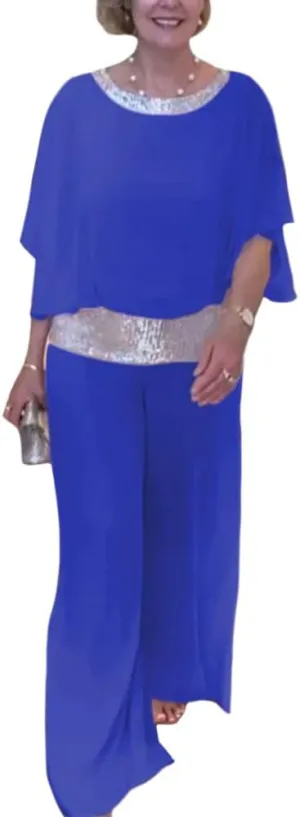 ZOCANIA Wedding Guest Pants Outfit for Women Chiffon Two Piece Set Semi Formal Pants Suits Cocktail Pantsuits Wedding Elegant
