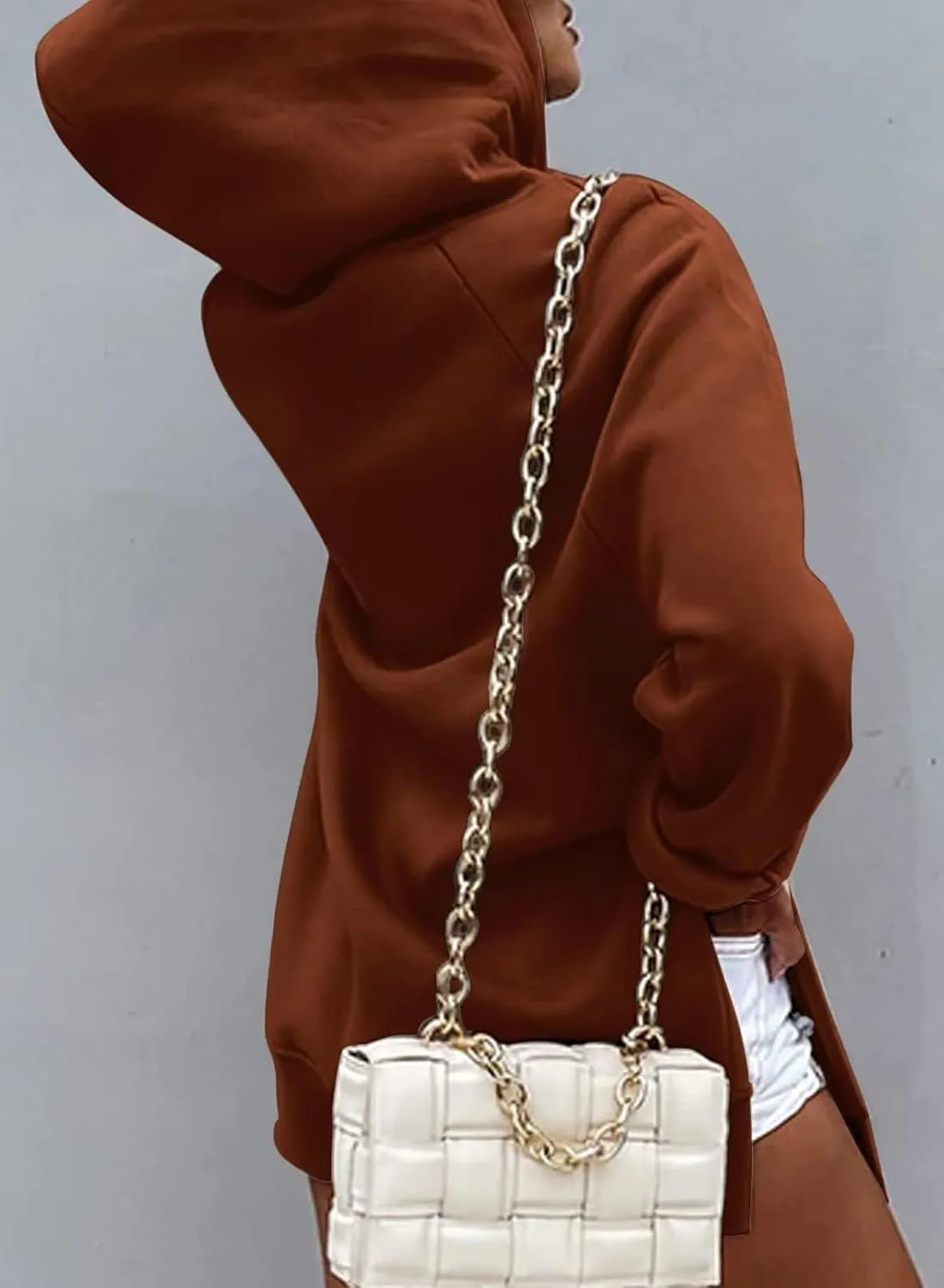 ZOCANIA Women Hoodie Dress Long Sleeve Split Slit Long Sweatshirt Drawstring Fleece Hooded Pullover with Kangaroo Pocket